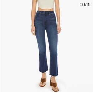 MOTHER Dark Blue High-Rise Cropped Flare Jeans